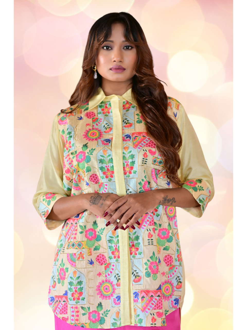 Traditional Zari Elegance Shirt, mulberry silk shirt, pink shirt, partywear shirt, embroidered shirt