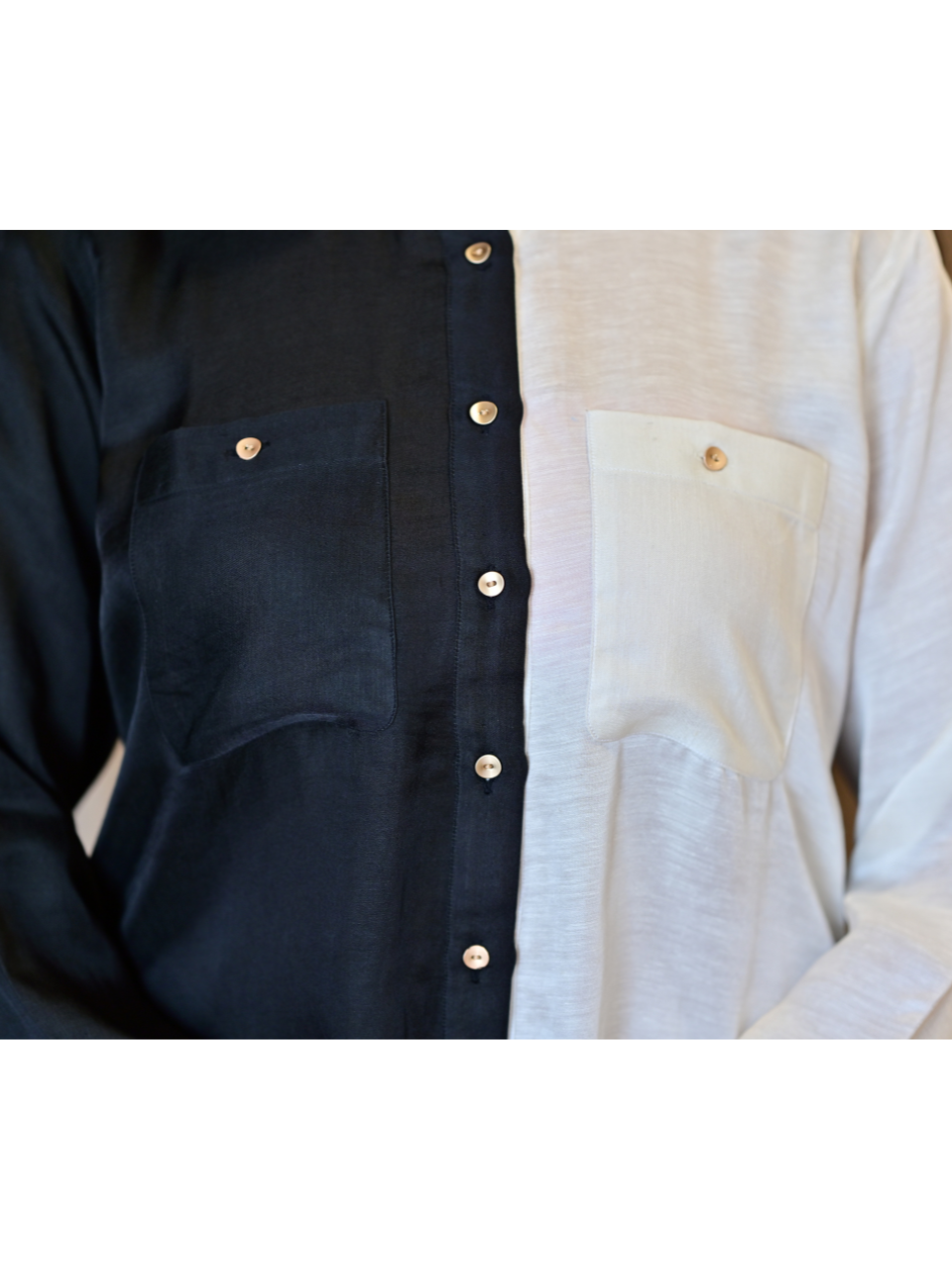  Monochrome Aura Shirt– Flow with Structure, linen satin shirt, black & white shirts, long shirts
