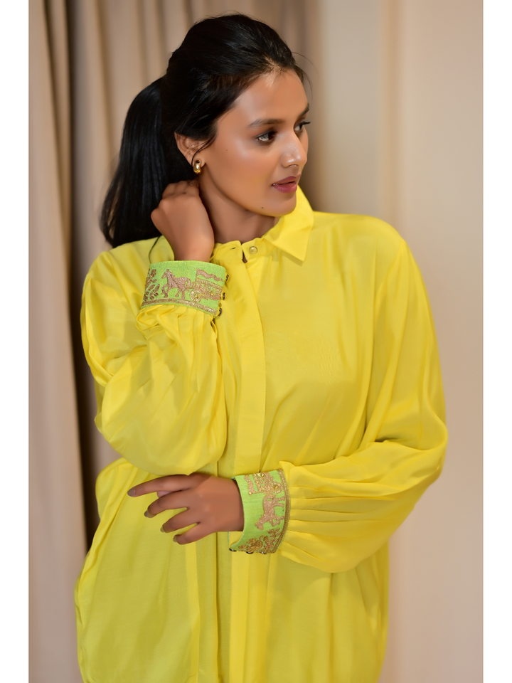 Cotton Silk Shirt - With Embroidery, cotton silk shirt, yellow shirts, embroidery shirts