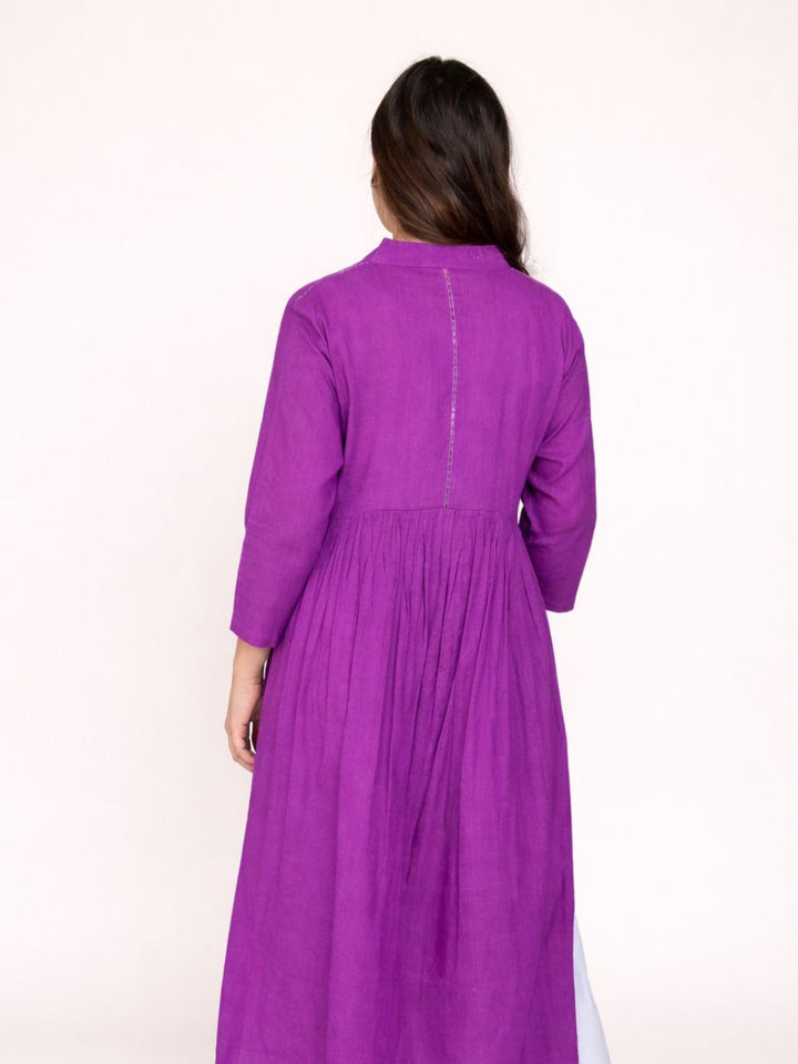 Purple Cotton Linen Side String Kurti, cotton linen kurti, purple kurti, long kurti, side string kurti