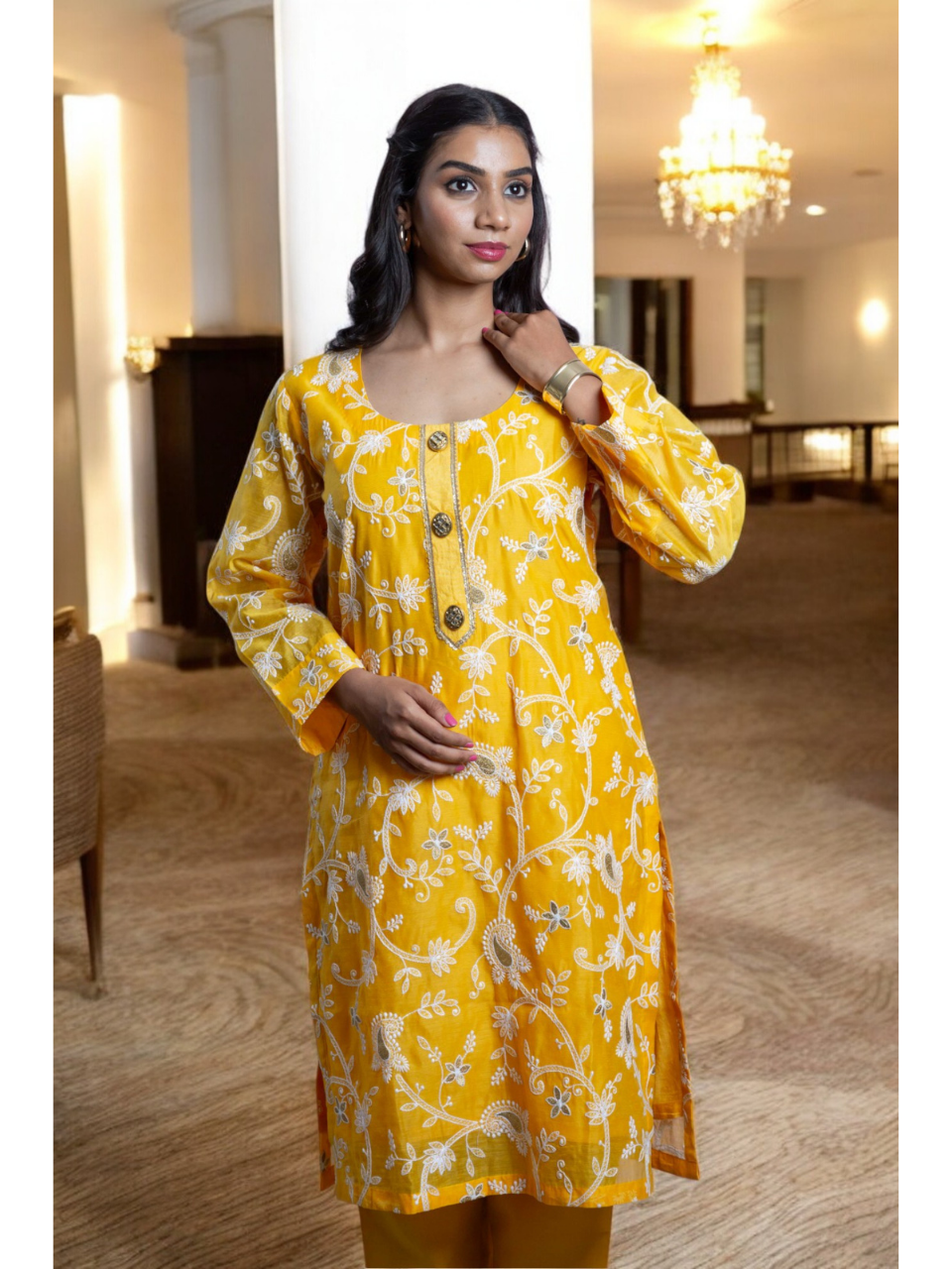  Golden Glow Chanderi Set, chanderi co ord set, yellow co ord set, party wear co ord, Pongal sale, Lohri sale