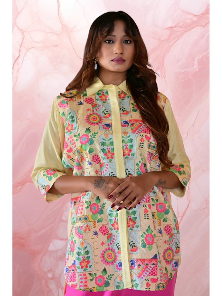 Traditional Zari Elegance Shirt, mulberry silk shirt, pink shirt, partywear shirt, embroidered shirt