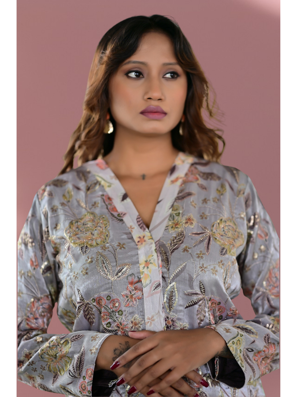 Embroidered Bahaar Set, embroidered chanderi co ord set, brown co-ord set, co-ord sets
