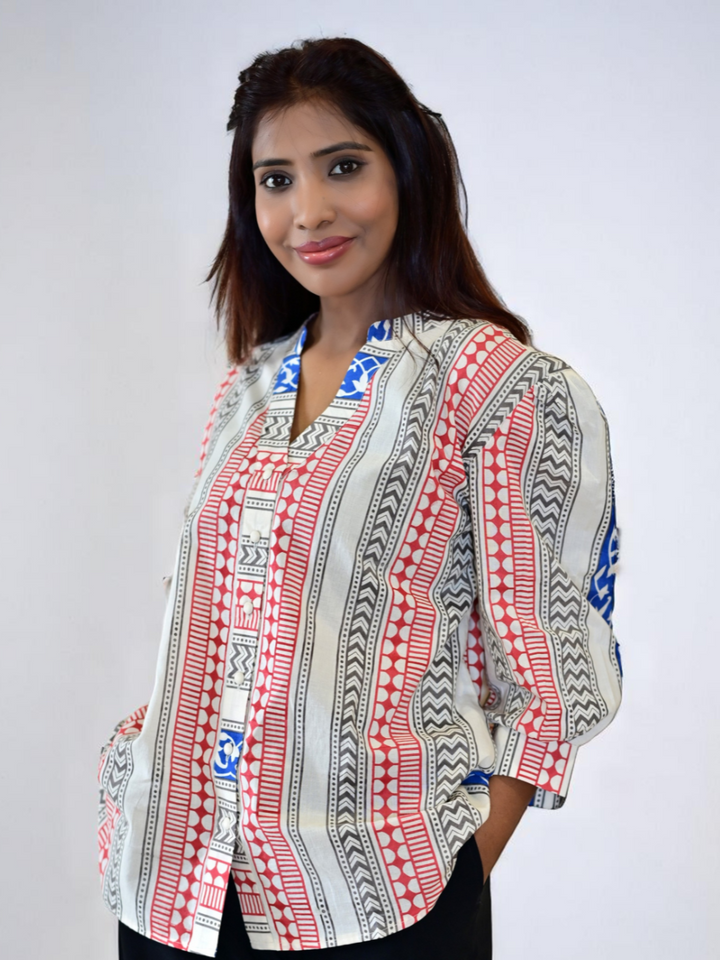 Pattern Bloom Shirt – Hand Block Print on Cambric Cotton, pattern shirt, printed shirts, cambric cotton shirts
