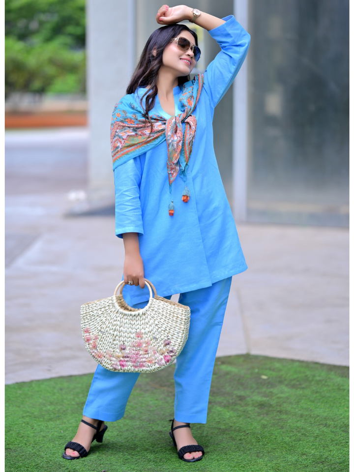  Blue Kurtis, Blue Breeze Cotton Linen Kurti, Cotton linen Kurtis for women 