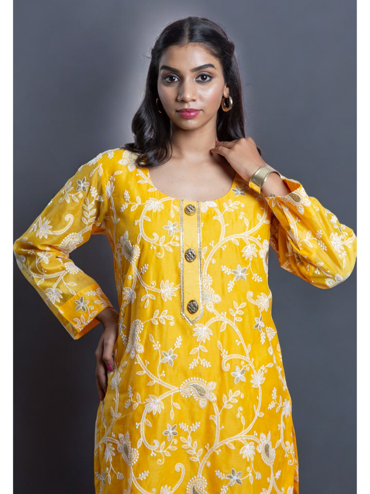  Golden Glow Chanderi Set, chanderi co ord set, yellow co ord set, party wear co ord, Pongal sale, Lohri sale
