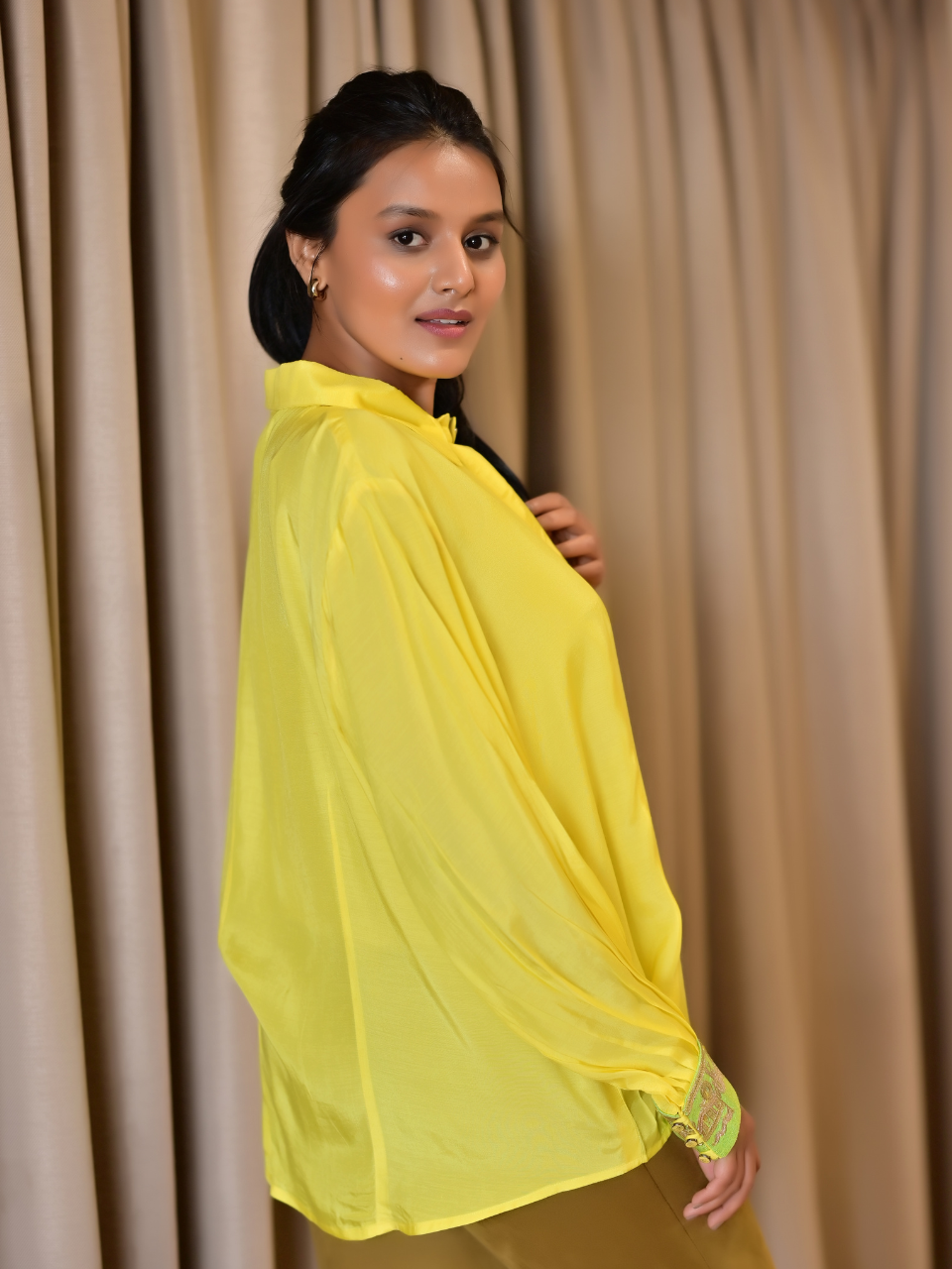 Cotton Silk Shirt - With Embroidery, cotton silk shirt, yellow shirts, embroidery shirts