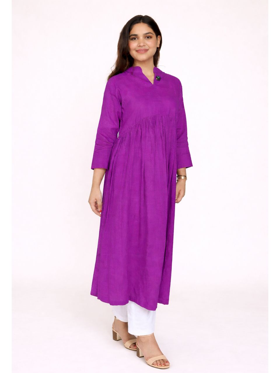 Purple Cotton Linen Side String Kurti, cotton linen kurti, purple kurti, long kurti, side string kurti