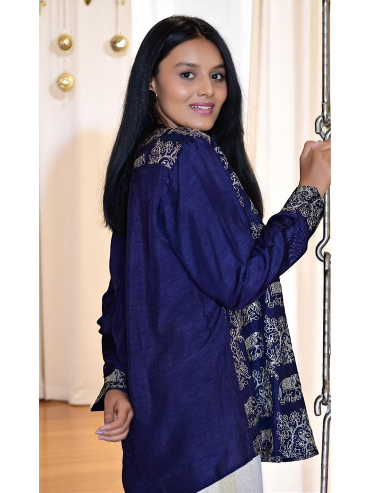 Navy Elegance Shirt – Midnight Hues with Embroidered Grace Shirt, navy blue shirt, embroidered shirts, party wear shirts
