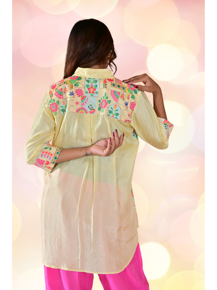Traditional Zari Elegance Shirt, mulberry silk shirt, pink shirt, partywear shirt, embroidered shirt