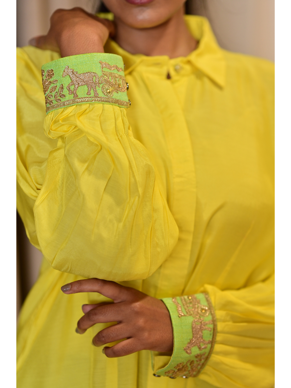 Cotton Silk Shirt - With Embroidery, cotton silk shirt, yellow shirts, embroidery shirts