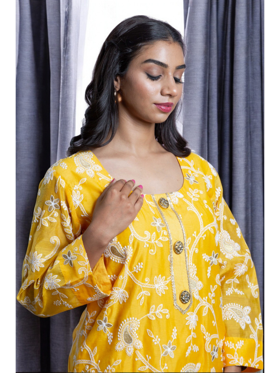  Golden Glow Chanderi Set, chanderi co ord set, yellow co ord set, party wear co ord, Pongal sale, Lohri sale
