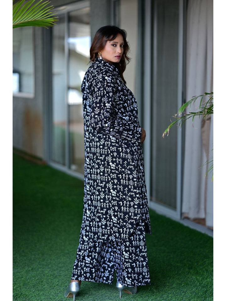  Black Worli Charm Set, cotton co ord set, black co-ord set, indowestern set, modern ethnic, printed sets, black & white set
