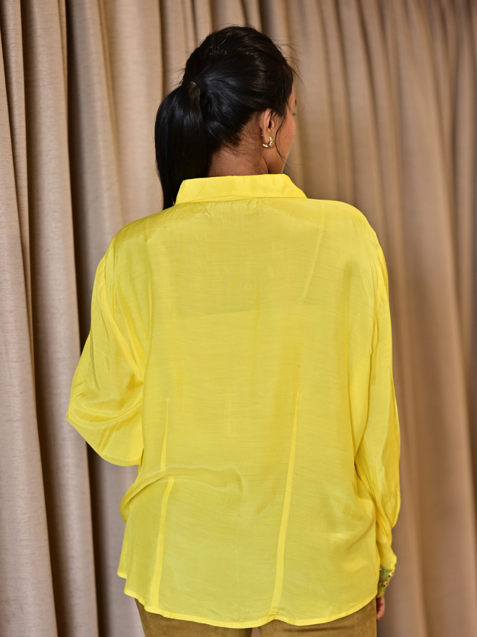 Cotton Silk Shirt - With Embroidery, cotton silk shirt, yellow shirts, embroidery shirts