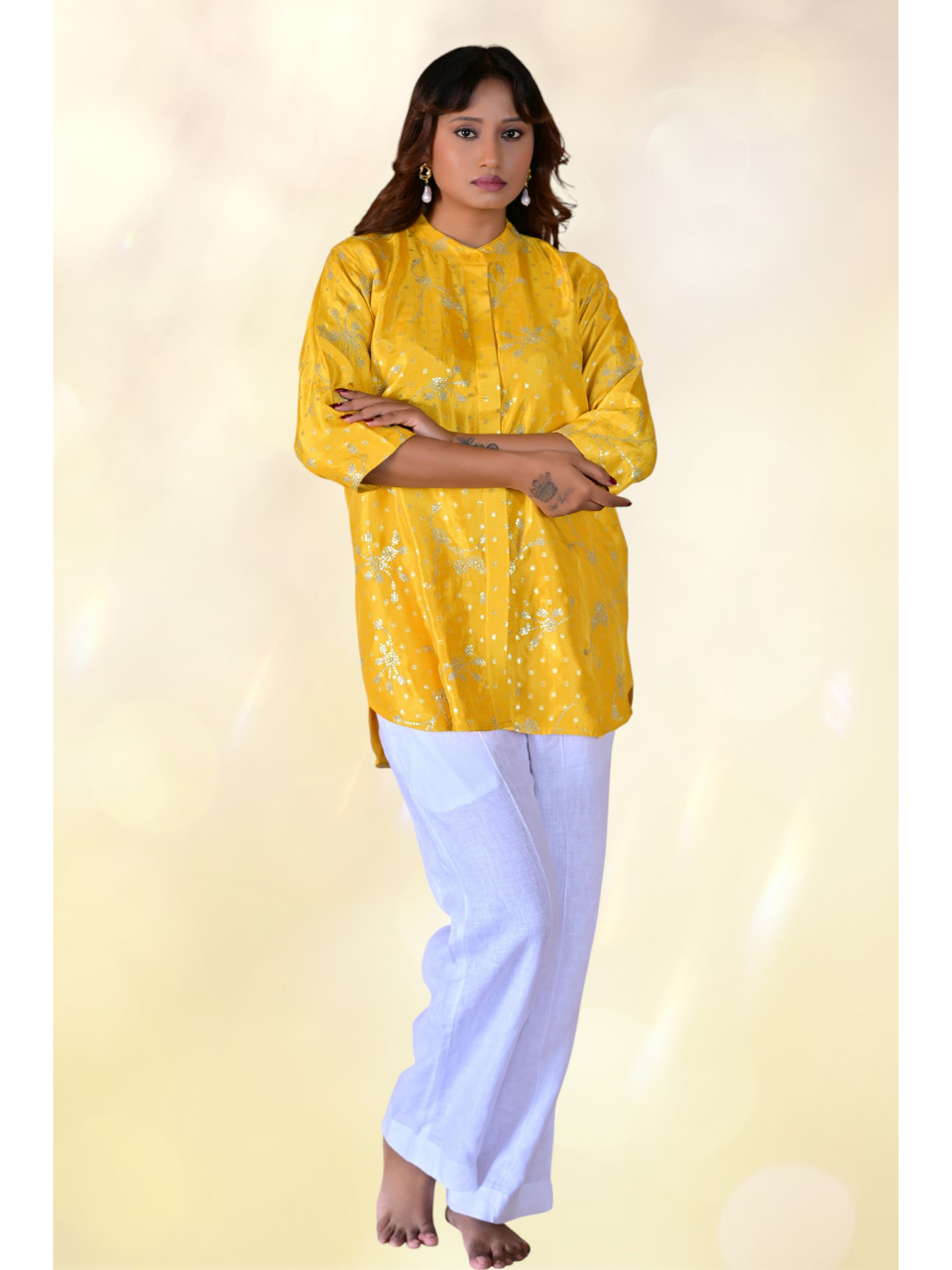  Khadi Silk Zari Shirt, khadi shirt, yellow shirts, partywear shirts

