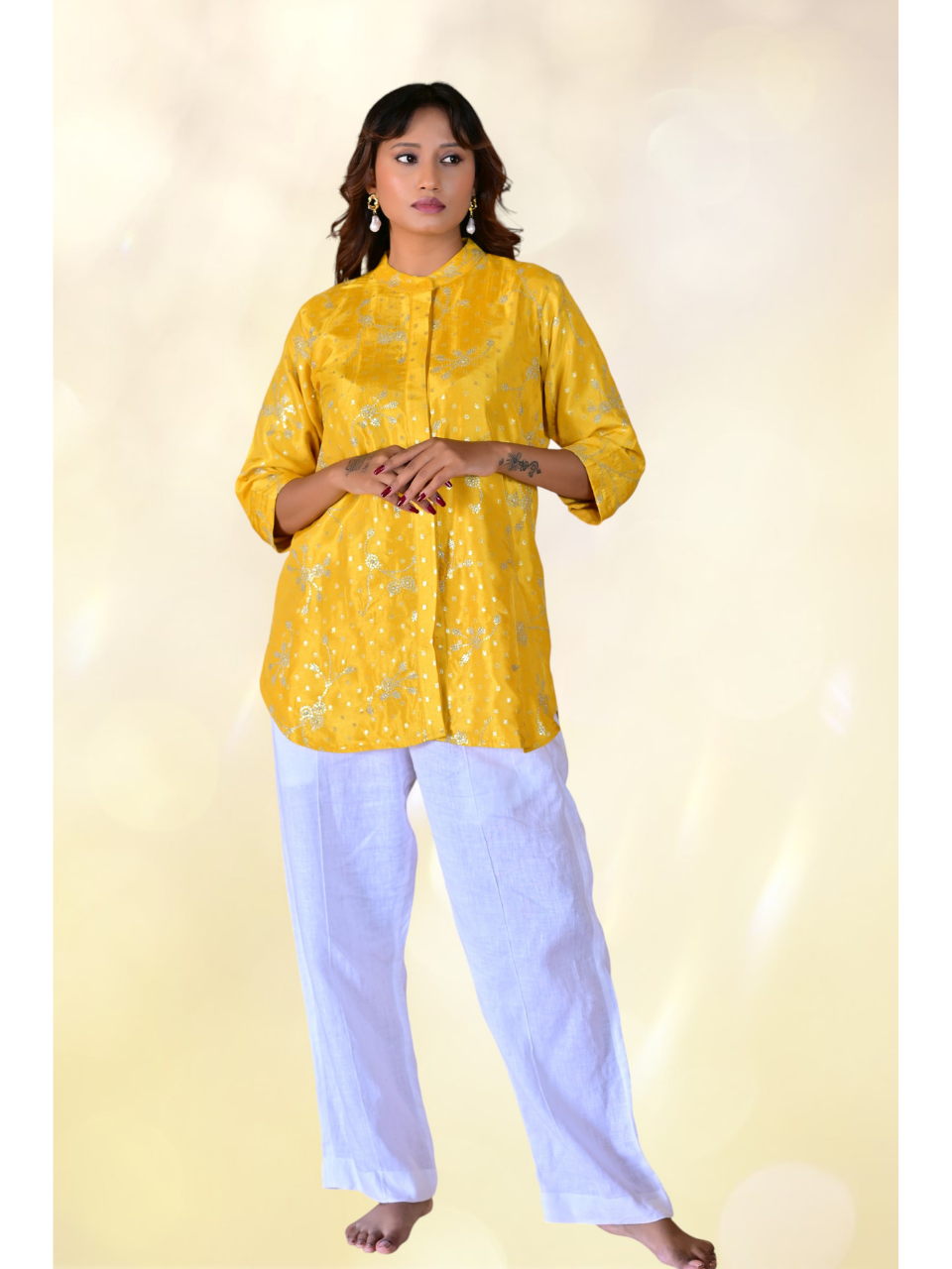 Khadi Silk Zari Shirt, khadi shirt, yellow shirts, partywear shirts
