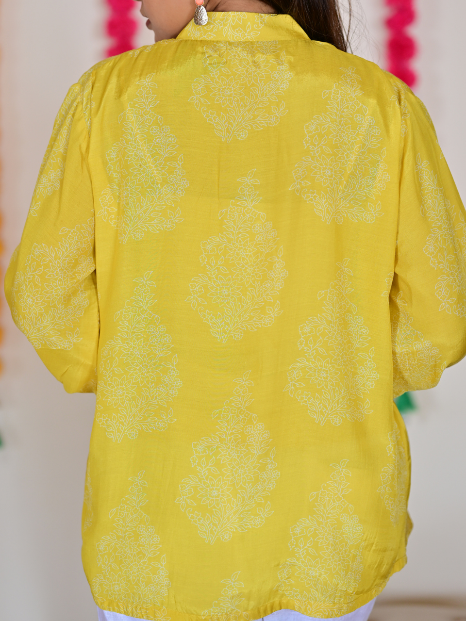 Yellow Muslin Meadow Shirt, muslin fabric shirt, printed shirts, indowestern shirts, modern ethnic shirts, office wear shits
