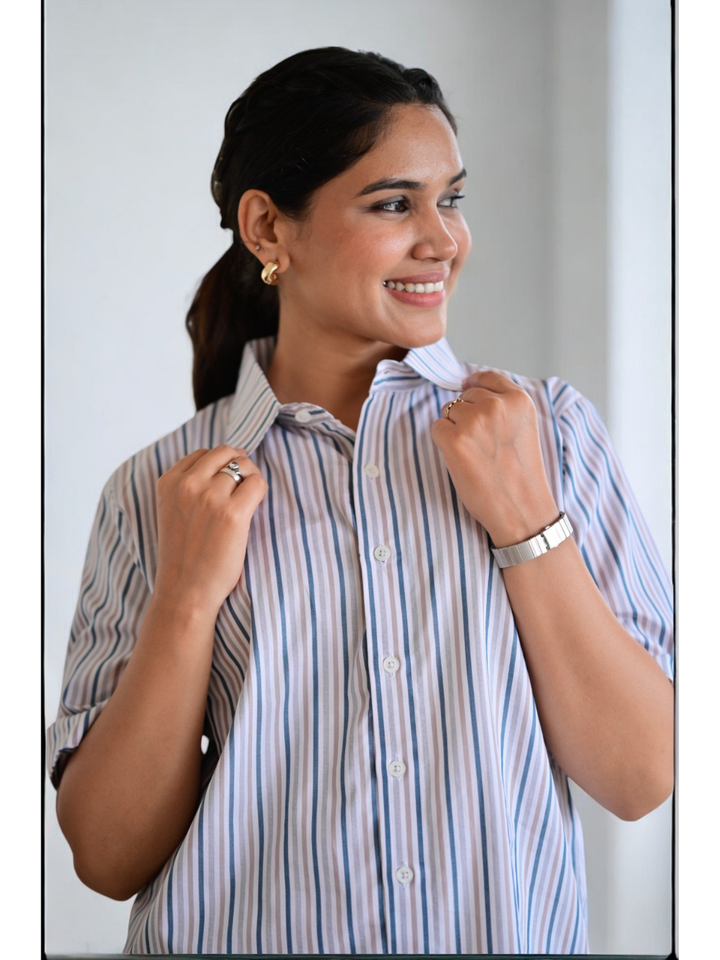 Urban Stripes Shirt, yarn cotton shirt, Grey and brown color shirt, stripes shirt, formal shirts