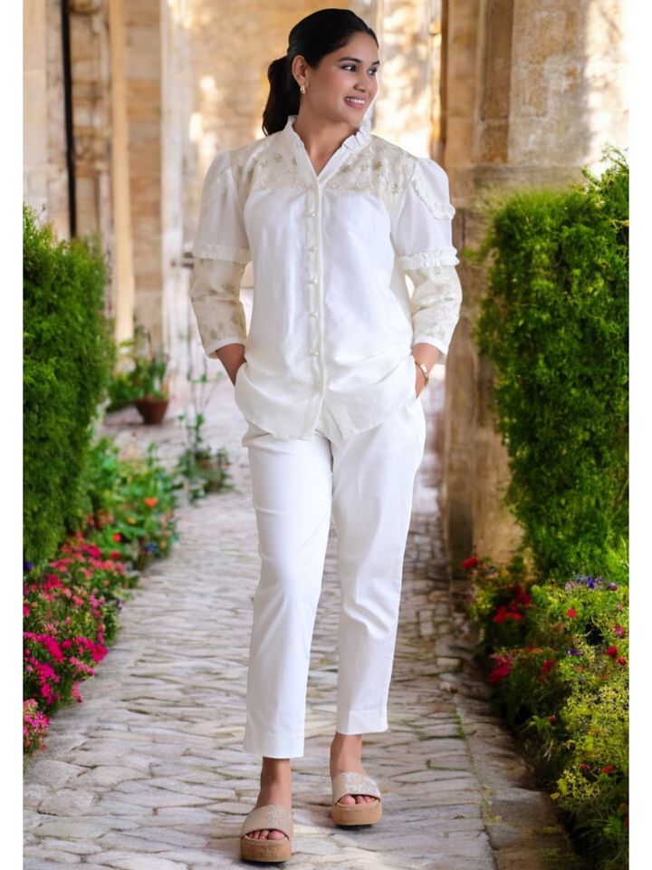 Ivory Gold Dream Linen Shirt, linen shirts, white shirt, net shirts, frill shirts 