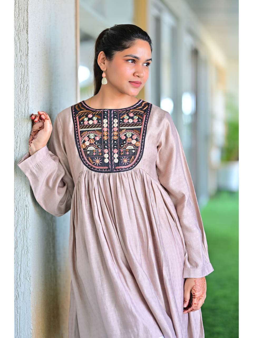 Beige Embroidered Kurti Top, Viscose top, beige tops, stylish kurti, embroidered top, modern ethnic, indo western kurti