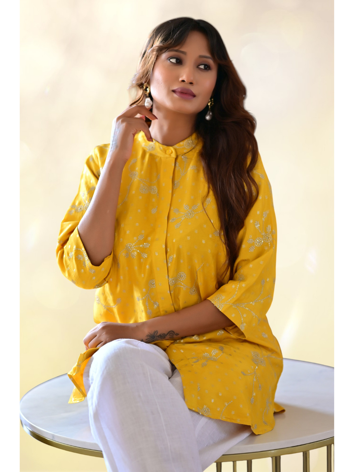  Khadi Silk Zari Shirt, khadi shirt, yellow shirts, partywear shirts
