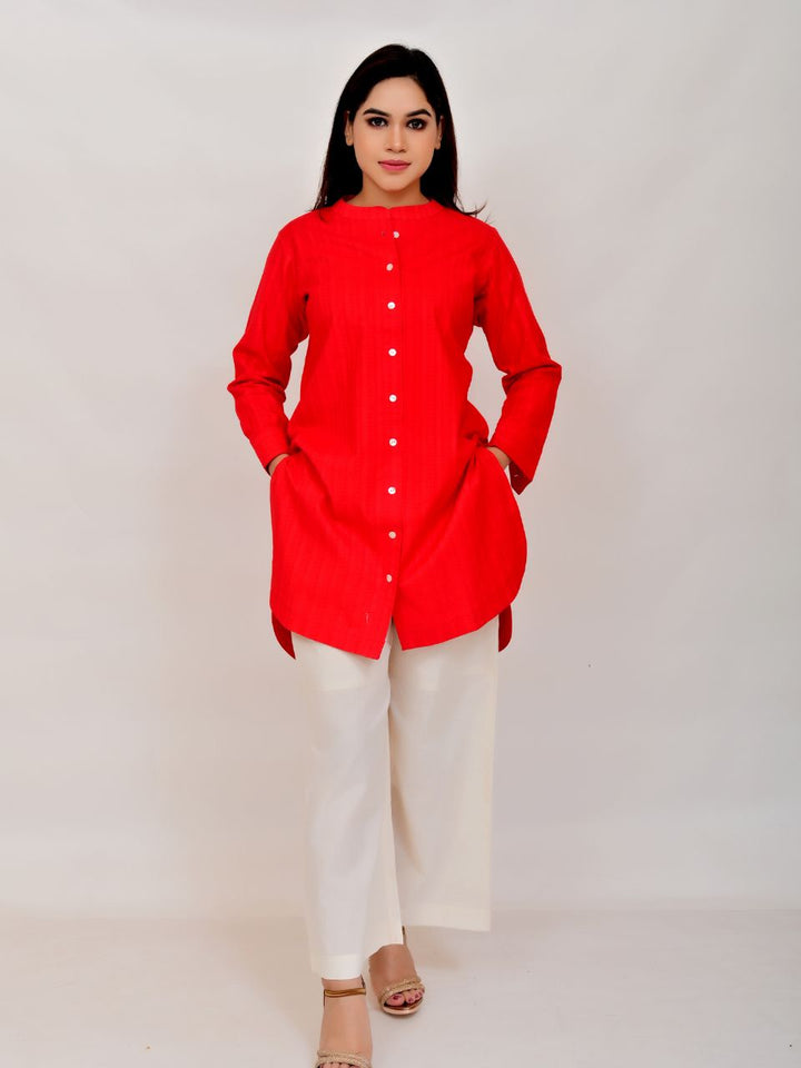 Leno Weave A Red Long Shirt