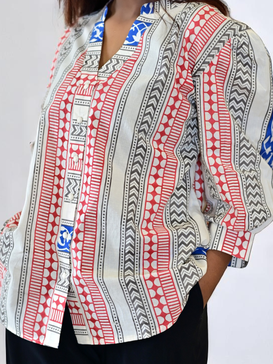Pattern Bloom Shirt – Hand Block Print on Cambric Cotton, pattern shirt, printed shirts, cambric cotton shirts