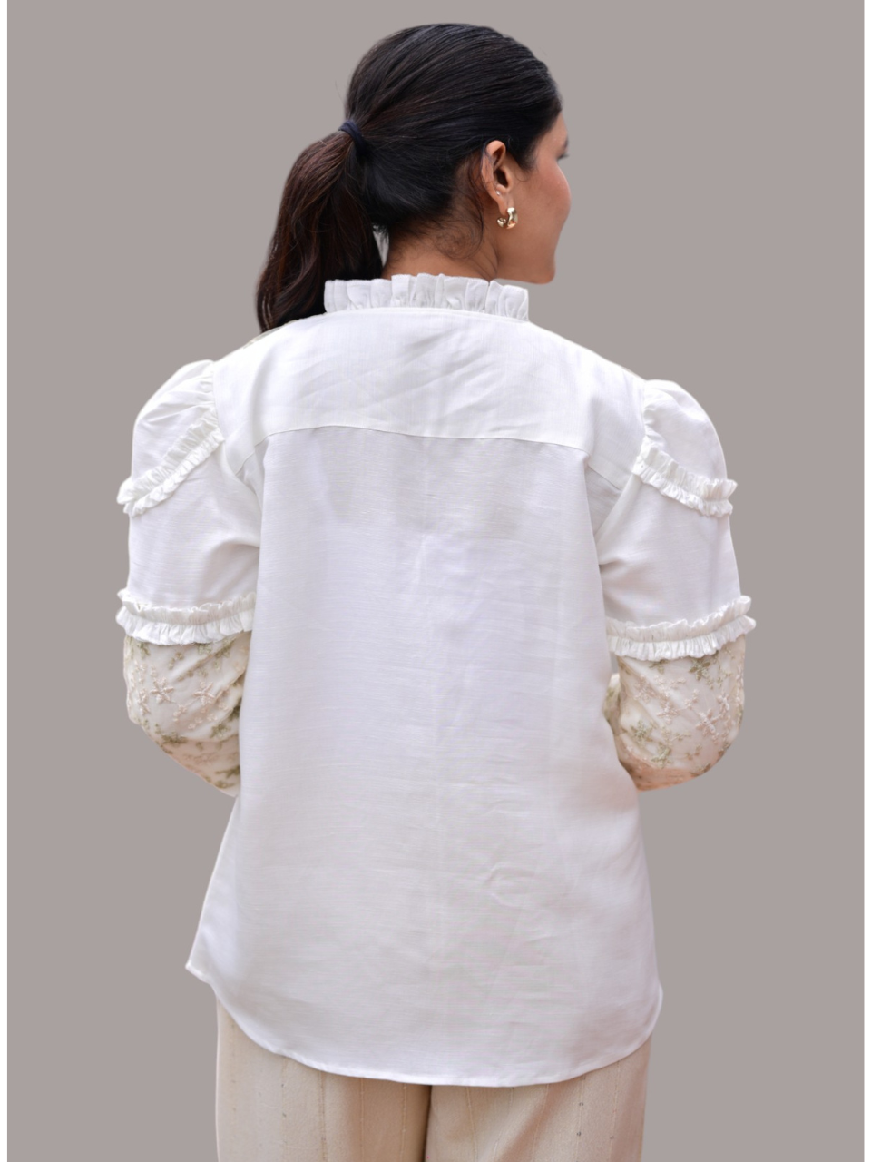 Ivory Gold Dream Linen Shirt, linen shirts, white shirt, net shirts, frill shirts 