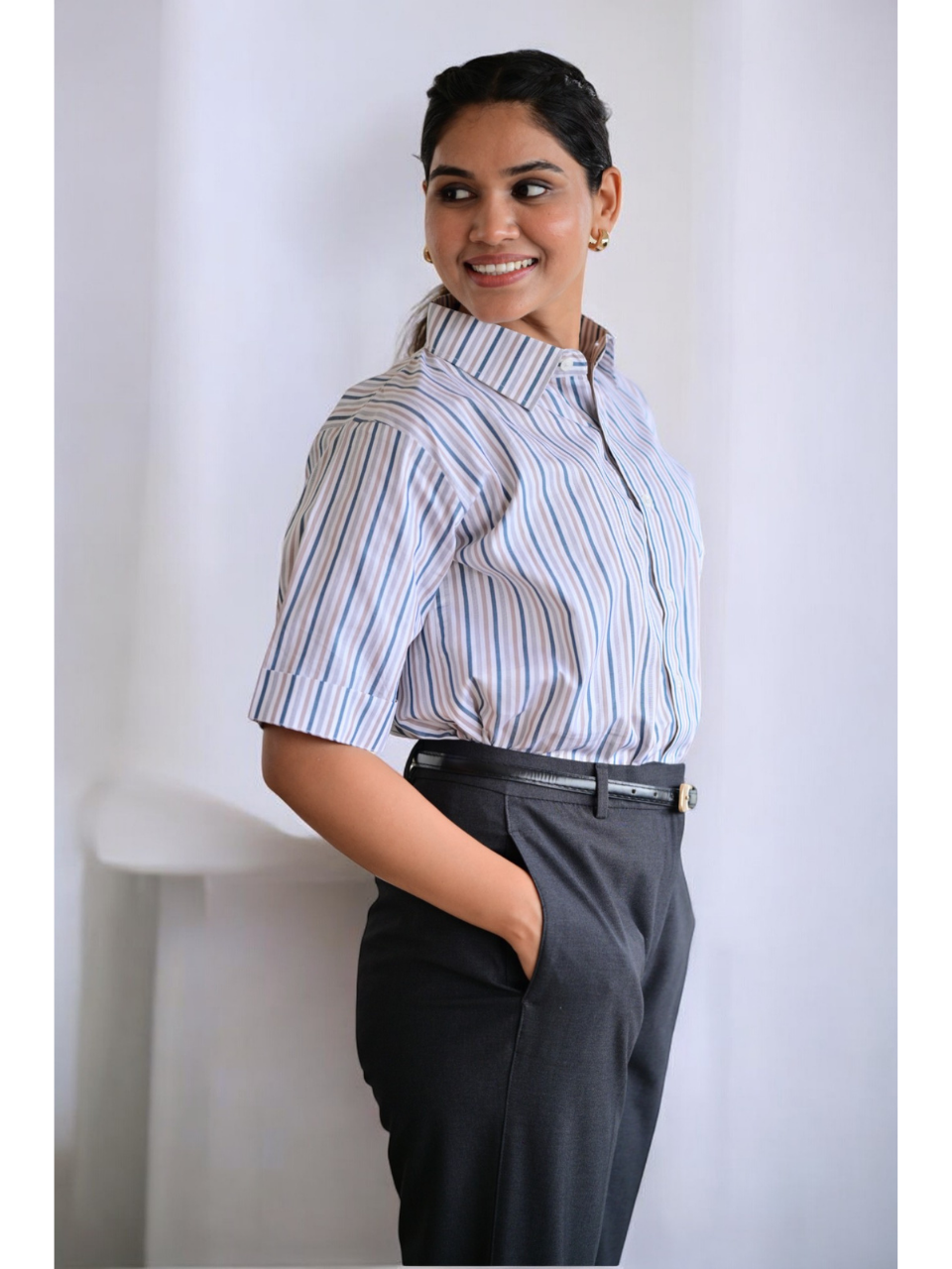 Urban Stripes Shirt, yarn cotton shirt, Grey and brown color shirt, stripes shirt, formal shirts