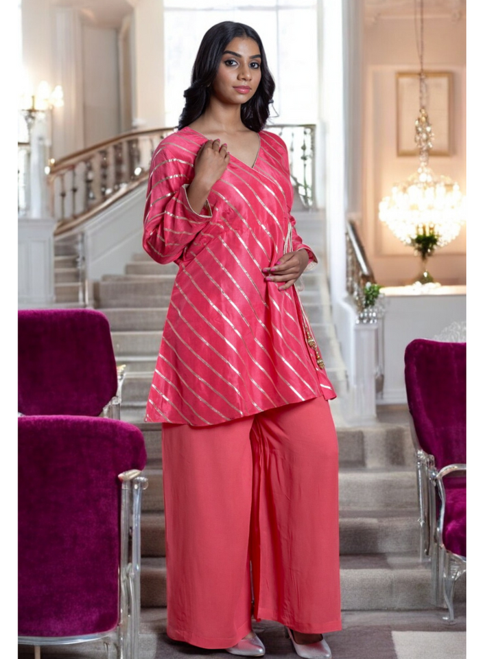 Pink Radiance Kurti Set, chanderi silk co ord set, pink set, party wear co ord
, Pongal sale, Lohri sale