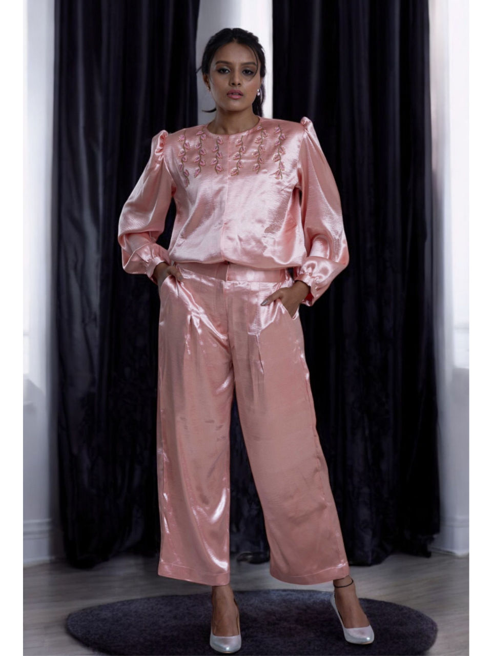 Blush satin Radiance Set, satin co ord set, pink co ord set, party wear co ord, Pongal sale, Lohri sale
