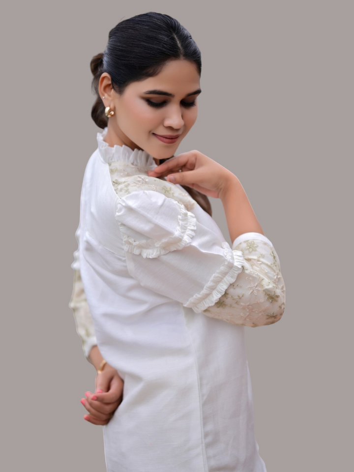 Ivory Gold Dream Linen Shirt, linen shirts, white shirt, net shirts, frill shirts 