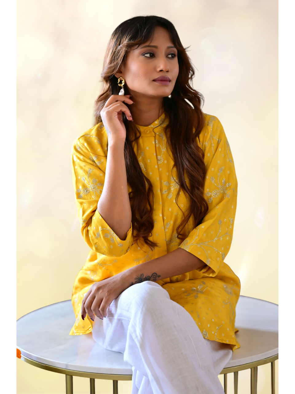  Khadi Silk Zari Shirt, khadi shirt, yellow shirts, partywear shirts
