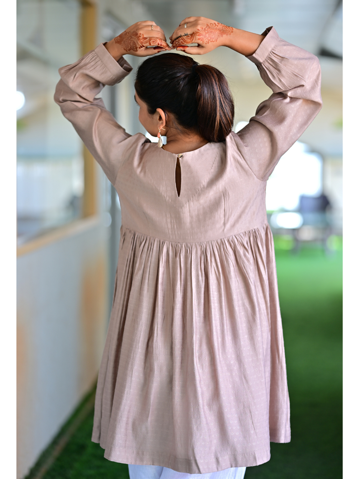 Beige Embroidered Kurti Top, Viscose top, beige tops, stylish kurti, embroidered top, modern ethnic, indo western kurti