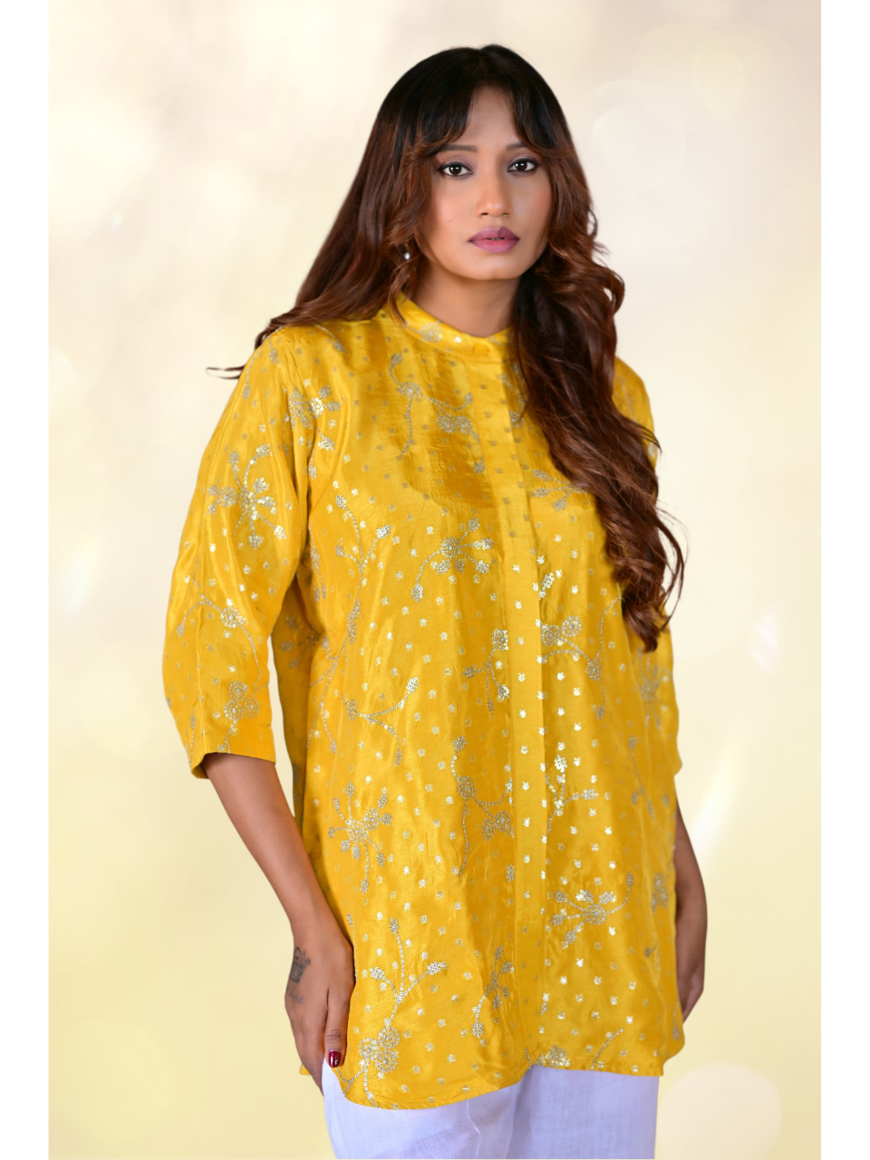  Khadi Silk Zari Shirt, khadi shirt, yellow shirts, partywear shirts
