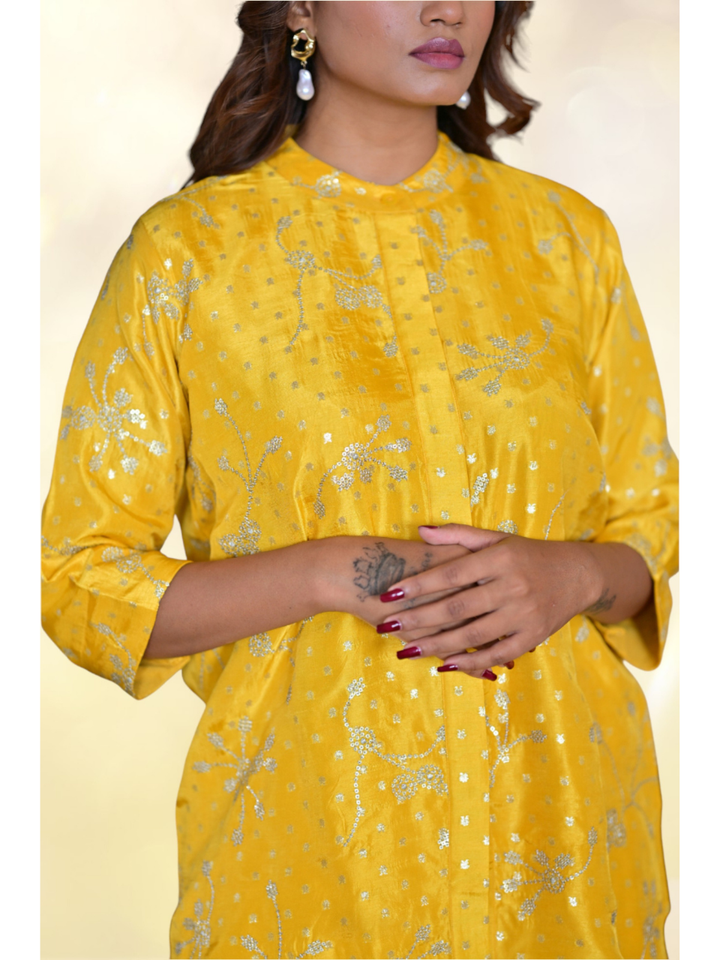  Khadi Silk Zari Shirt, khadi shirt, yellow shirts, partywear shirts
