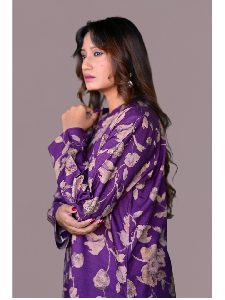 Purple Pashmina Print Shirt Kurti, pashmina shirt, purple shirts, partywear kurtis