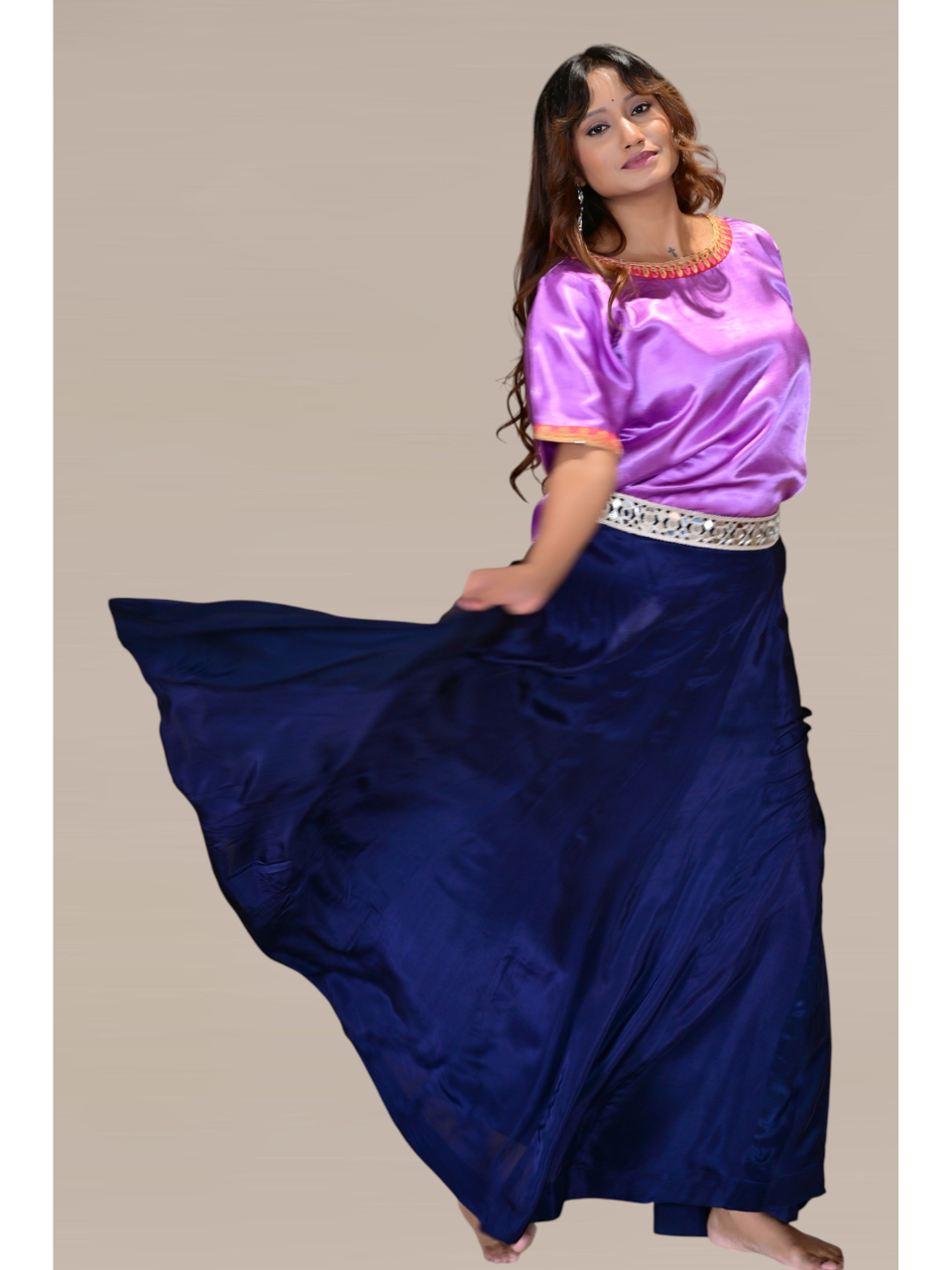 Pink Blue Rajkumari Ensemble, Skirt Set, partywear set, purple set, silk set