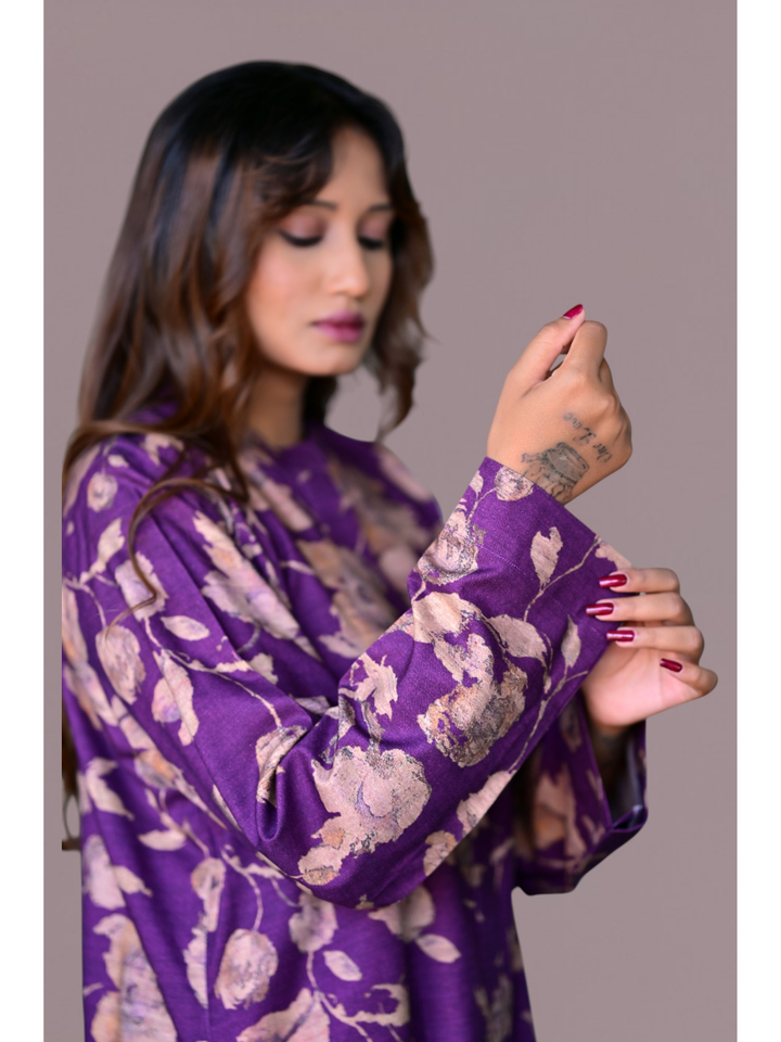 Purple Pashmina Print Shirt Kurti, pashmina shirt, purple shirts, partywear kurtis