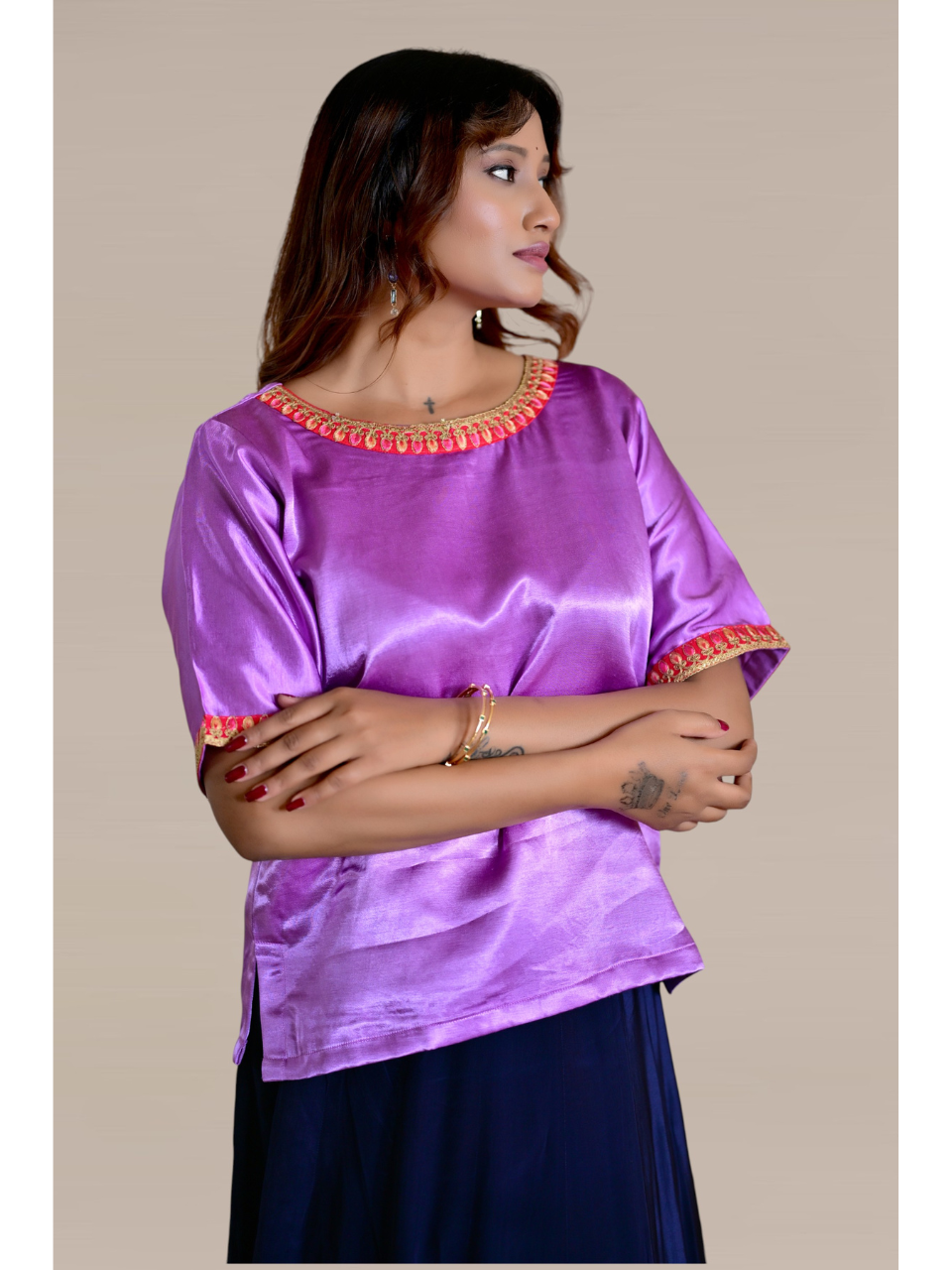 Pink Blue Rajkumari Ensemble, Skirt Set, partywear set, purple set, silk set