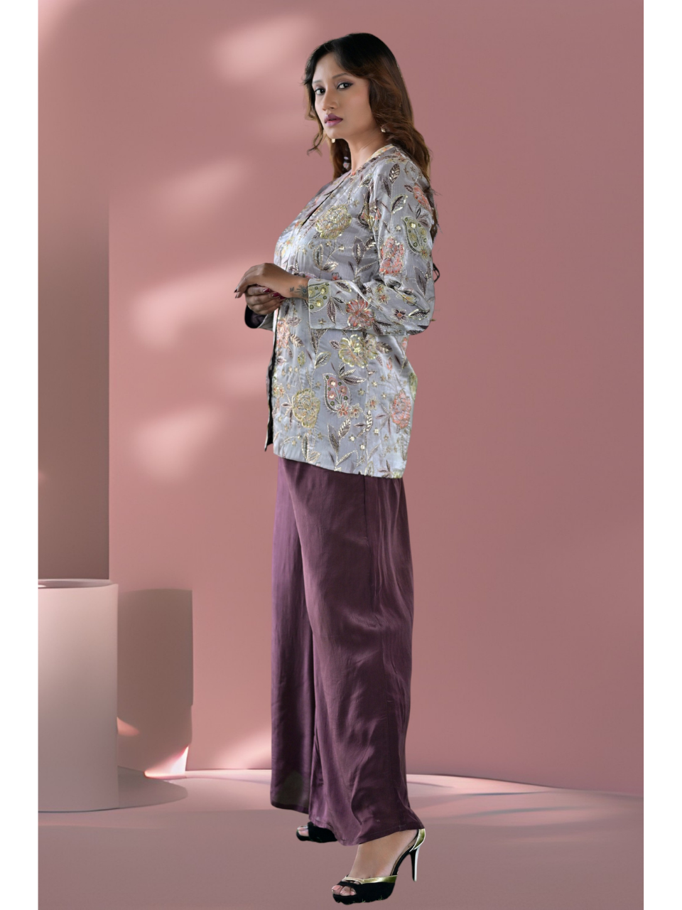 Embroidered Bahaar Set, embroidered chanderi co ord set, brown co-ord set, co-ord sets
