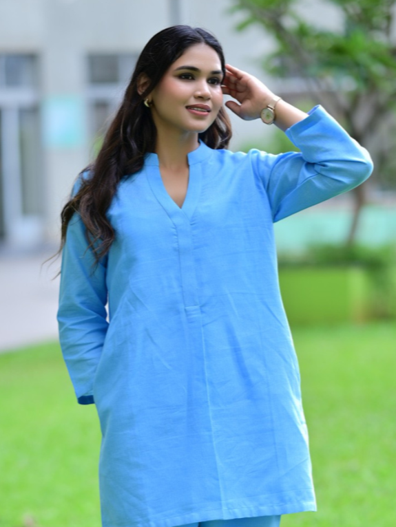  Blue Kurtis, Blue Breeze Cotton Linen Kurti, Cotton linen Kurtis for women 