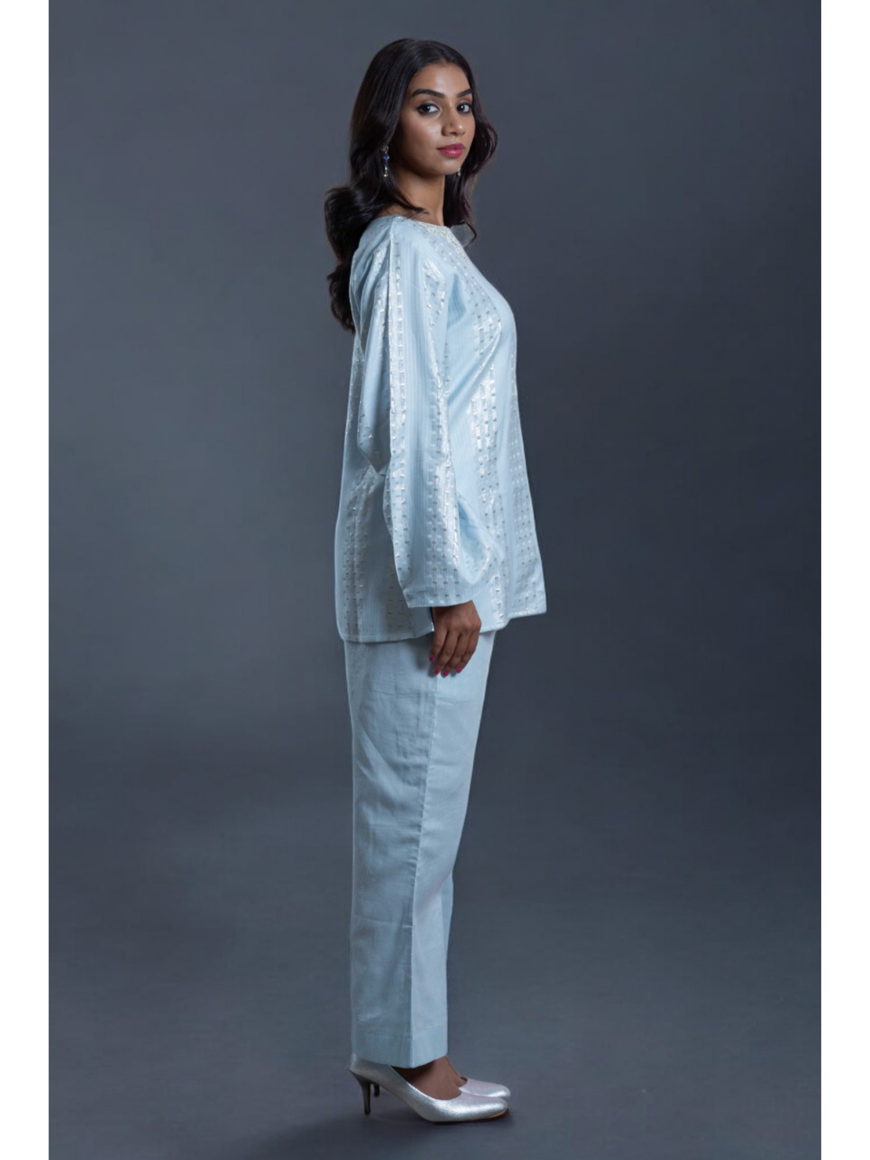  Radiant Sky Blue Set, chanderi co ord set, sky blue co ord set, party wear co ord, Pongal sale, Lohri sale
