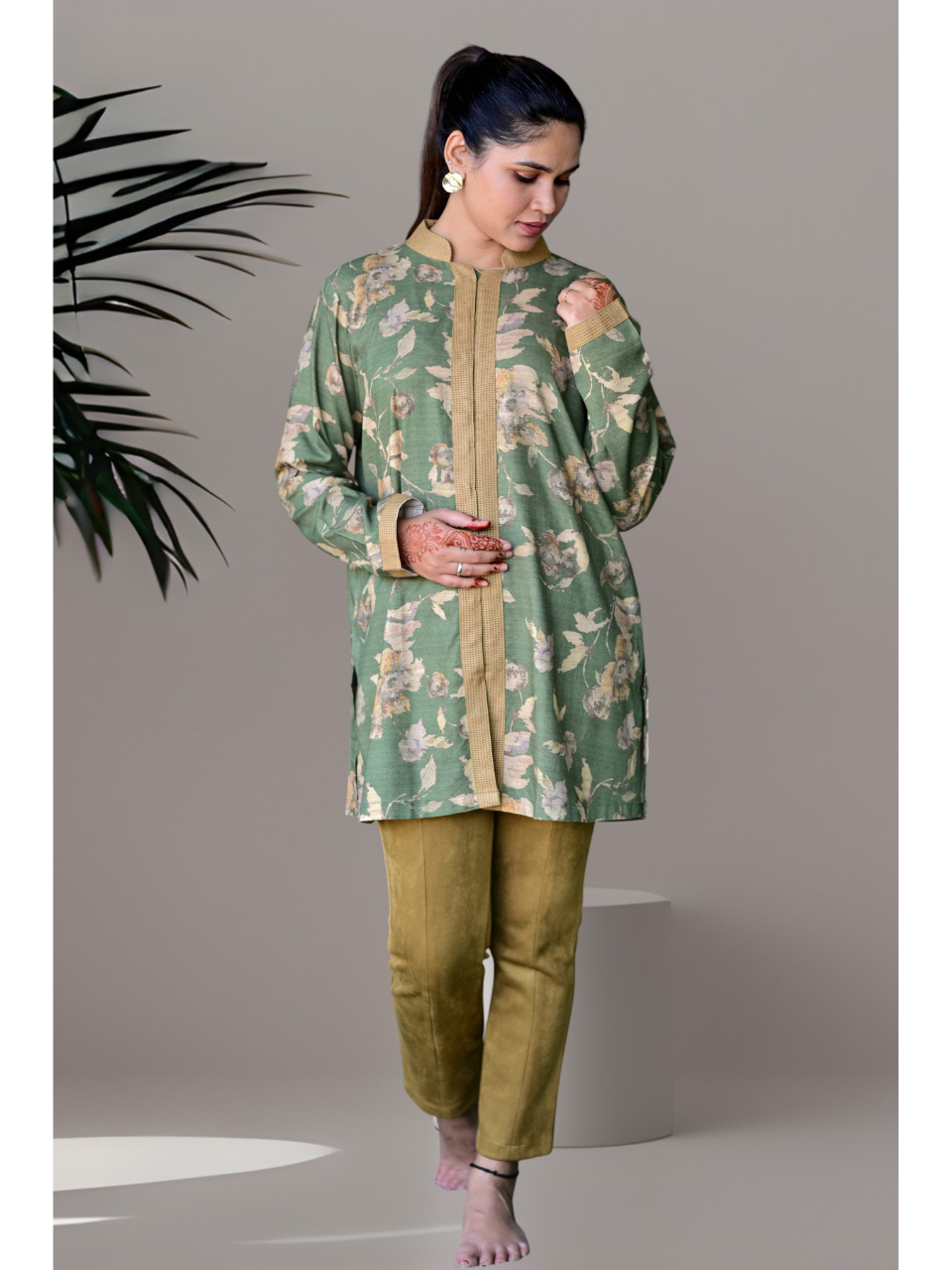 Pashmina Shirt Kurti, pashmina fabric shirt, green shirts, partywear kurti