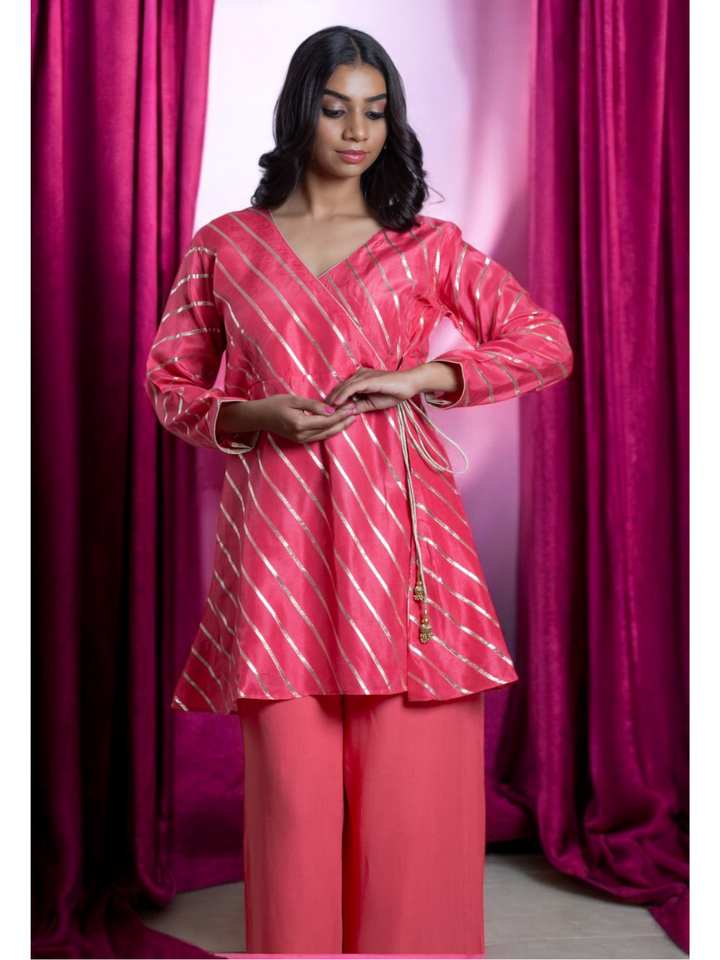Pink Radiance Kurti Set, chanderi silk co ord set, pink set, party wear co ord, Pongal sale, Lohri sale
