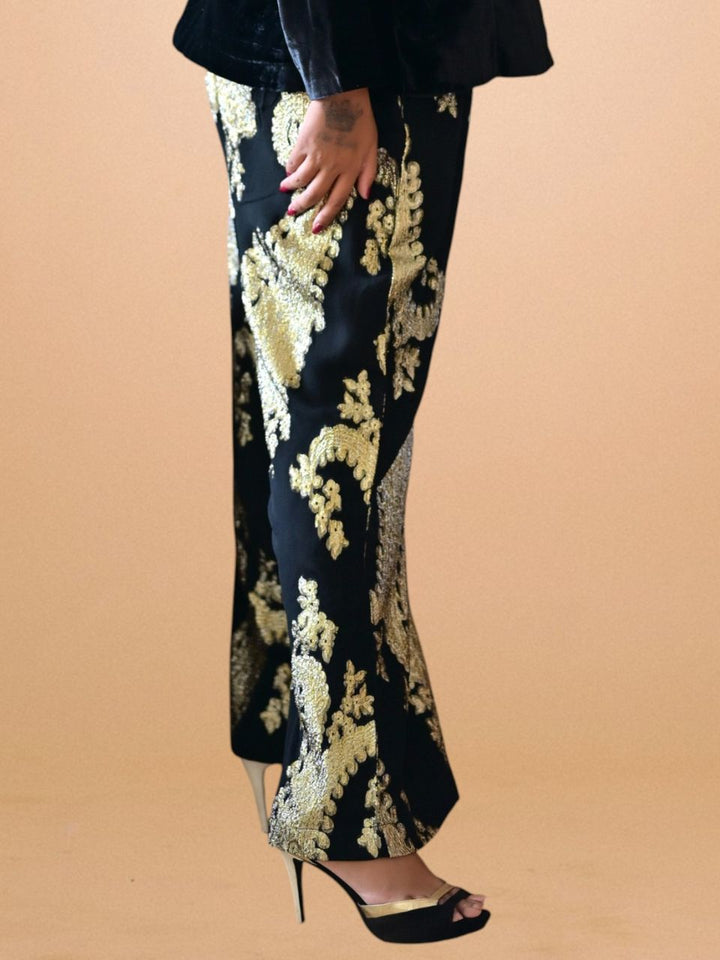 Velvet Zari Pant, velvet bottom, black pant, partywear bottoms