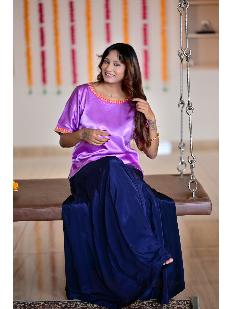Pink Blue Rajkumari Ensemble, Skirt Set, partywear set, purple set, silk set