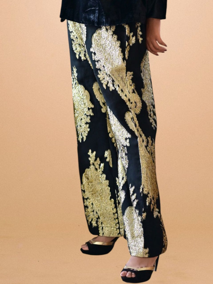 Velvet Zari Pant, velvet bottom, black pant, partywear bottoms