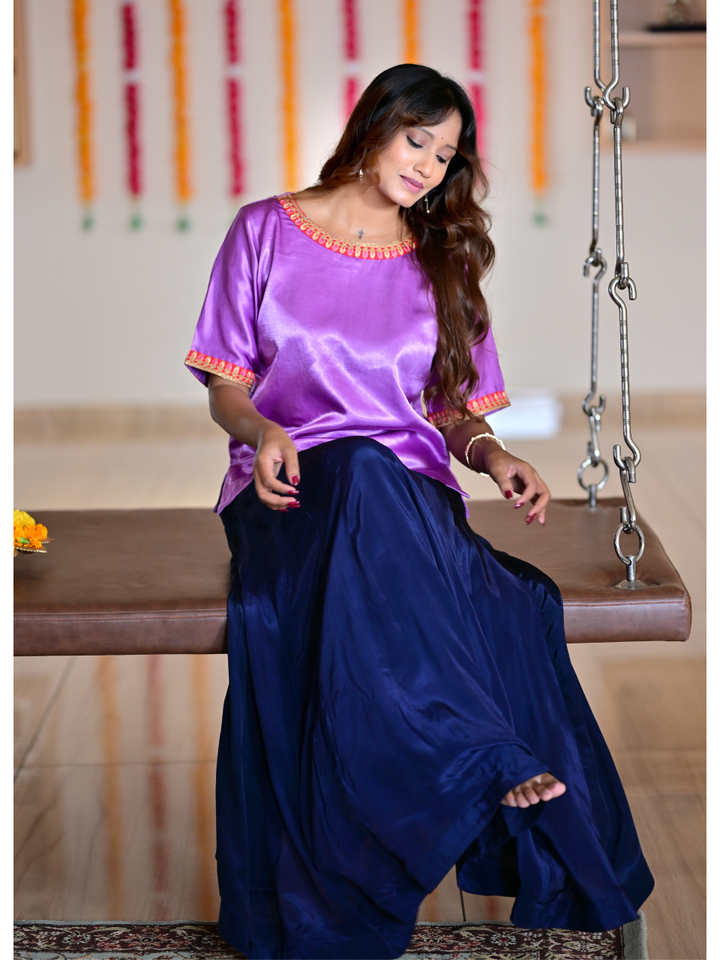 Pink Blue Rajkumari Ensemble, Skirt Set, partywear set, purple set, silk set