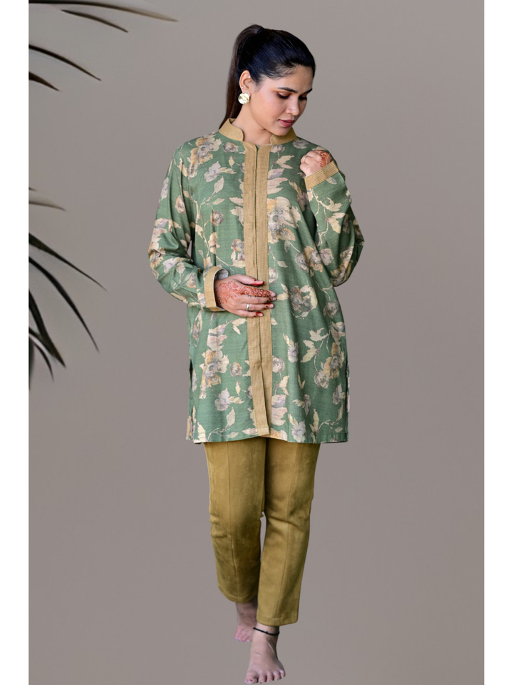Pashmina Shirt Kurti, pashmina fabric shirt, green shirts, partywear kurti